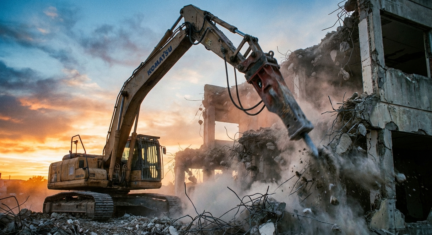Demolition equipment tearing down a structure