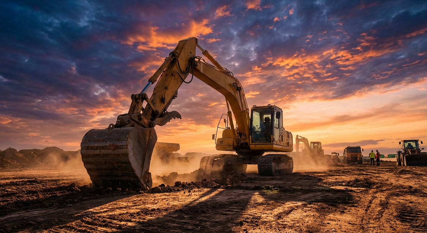 Heavy excavation equipment on a commercial job site