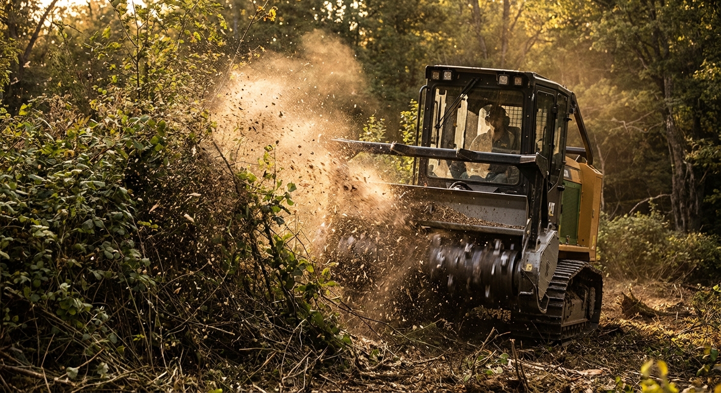Forestry mulcher clearing overgrown land
